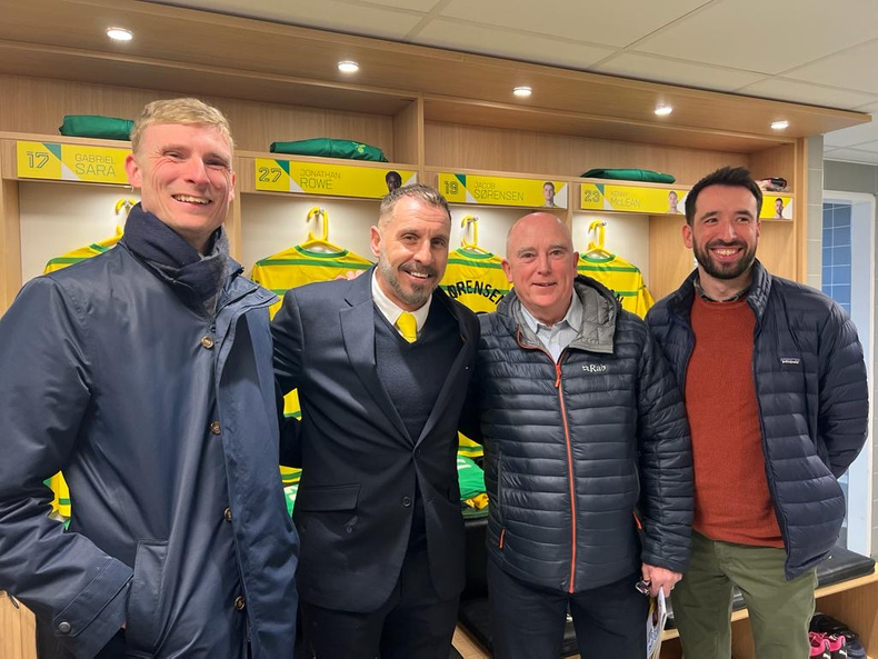 John Osborne with sons in dressing room with NCFC host Darren Huckerby.jpeg