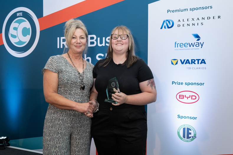 IRTE Bus & Coach Skills Challenge Awards - Lesley Evans from Transport Engineer and Neave Sproson NXWM Mechanical and Electrical Apprentice copy.jpg