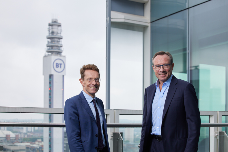 andy-street-mayor-of-the-west-midlands-with-bt-chief-executive-philip-jansen-at-three-snowhill-with-the-bt-tower-in-the-background(893597)