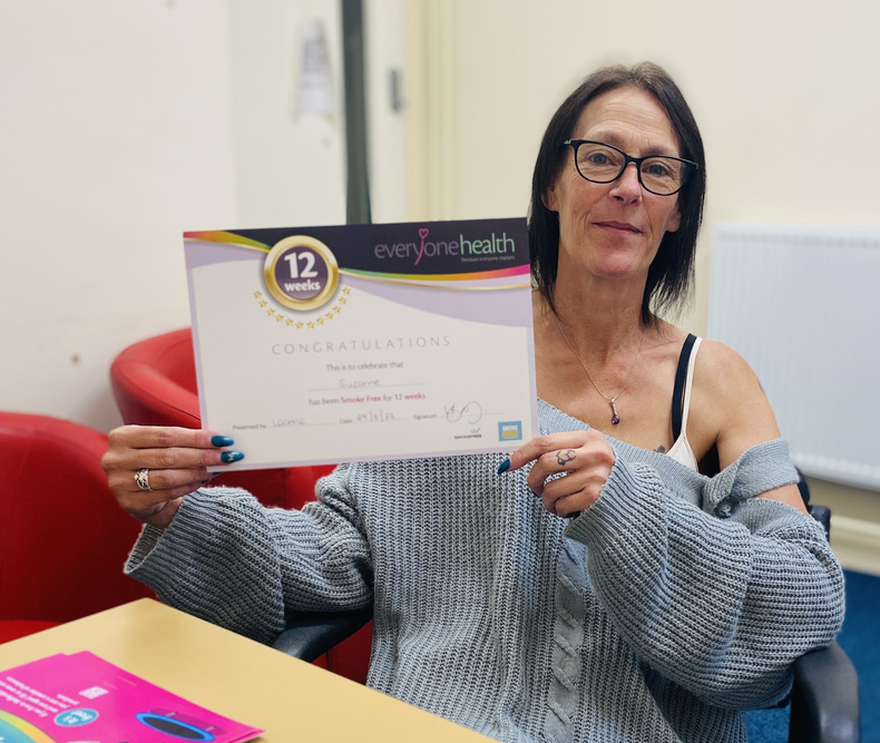 Suzanne with her 12week quit certificate from Everyone Health Staffordshire.jpg