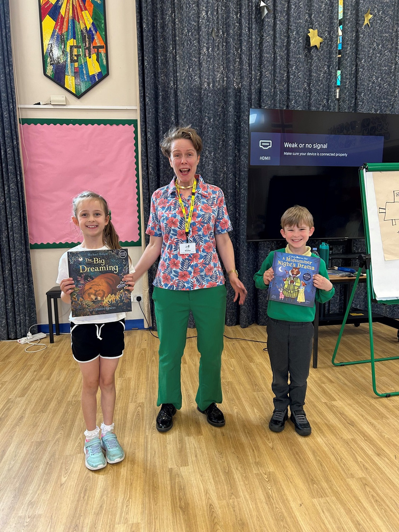 Author Louie Stowell delivering Shakespeare Martineau-donated books to St Lawrence Primary School (resized).jpg