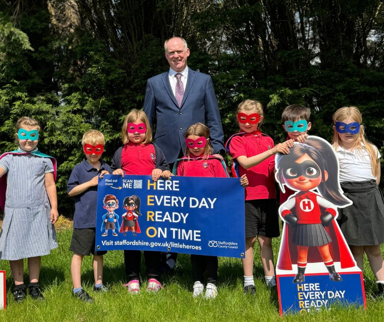 1) Jonathan Price, Staffordshire County Council Cabinet Member for Education with pupils from Pirehill Primary School in Stafford.jpg
