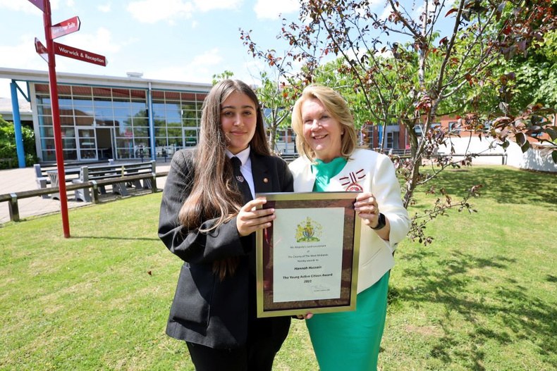 Hannah Hussain receives her YACA from Dawn Ward, CBE, DL.jpg