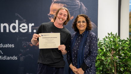 BCU Scholarship winner Sam Guest with Professor Hanifa Shah.jpg