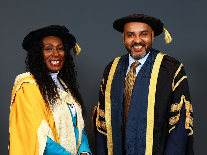 Marcia Shakespear MBE and BCU Vice-Chancellor David Mba.jpg