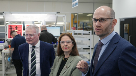 Richard Parker and Claire Ward with Nik Baker, Safran Actuations associate director for business excellence.jpg